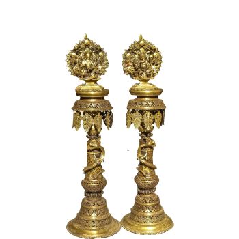 Fine Antique Panas Lamp 47" Hand Crafted in Set of 2