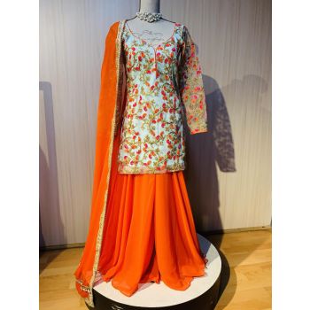 Floral Design Orange Kurtha Set
