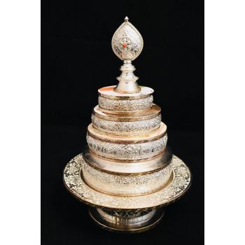 Silver Plated Copper and Brass Multi-Tiered Offered Mandala