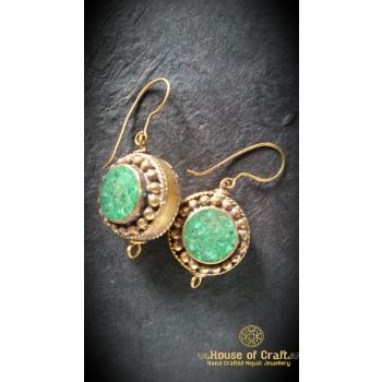 Light Weight Hand-Made Brass Stone Filled Dotted Earring