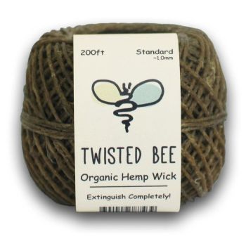 100% Organic Hemp Wick with Natural Beeswax Coating, Twisted Bee (200ft x Standard Size | 1mm)