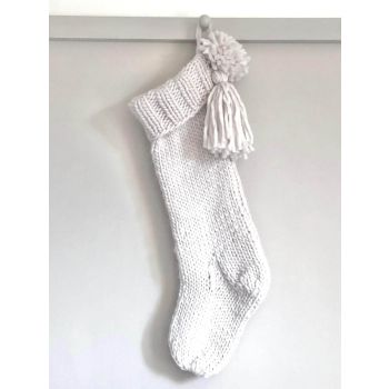 Handmade Knit Christmas Plain Stockings – Natural Wool, 57cm, Customizable