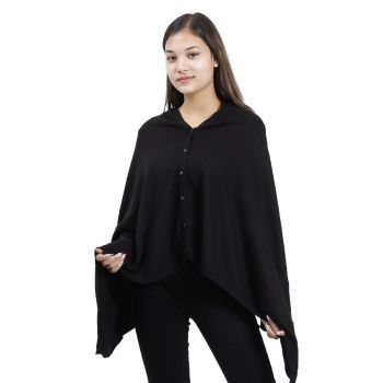 New 3 Style Solid Button Pashmina Poncho-black