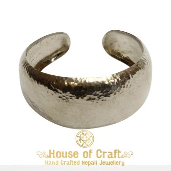 Handmade Hammered Convex White Metal Bracelet