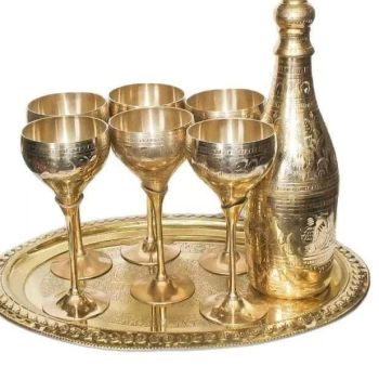 Antique Brass Cocktail/Drinking set with 6 pcs glasses