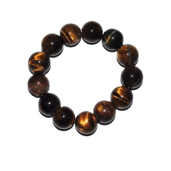 Adjustable Rubber String Woven Good Luck Tiger-Eye Stone 14 mm Bead Bracelets 