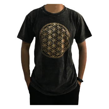 Cotton T-shirt Flower Print -Black-L