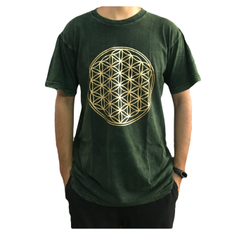 Flower of Life Print T-shirt-green-l