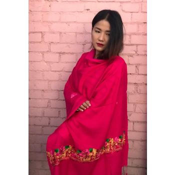 Floral Design Border Embroidery Pink Shawl