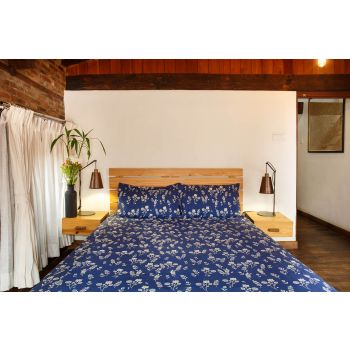 Handmade Deep Blue Floral Pattern Cotton Bedsheet