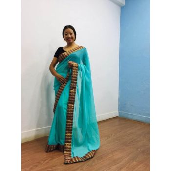 Dhaka Border Blue Sari for Women