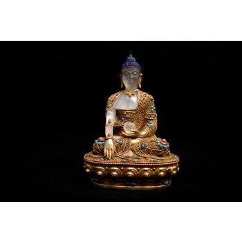 Handmade Gold Plated Crystal Shakya Muni Buddha Statue Idol with Stone Setting