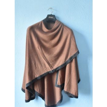 Brown Woolen Poncho Shawl with Black Lining for Women