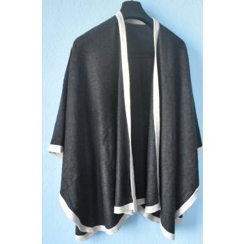 Black Woolen Poncho Shawl with White Lining for Women