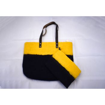 felt bag with purse - yellow