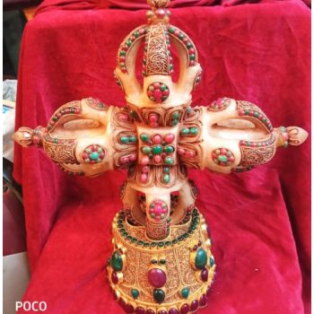 Gold Plated Copper Viswa Bajra with Semi-Precious Stones