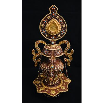 Half Fire Gold-Plated Copper 18â€ Tsepumba Bhumpa with Stone Setting
