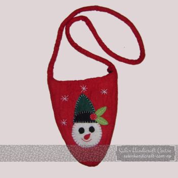 Snowman Print Red Felt Oval Bag