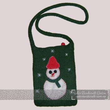 Snowman Print Green Felt Rectangular Bag