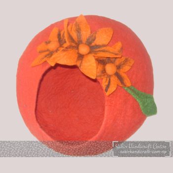 Orange Cat Cave with Flowers on Top