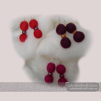 Earrings with Two Color Balls and A Bead