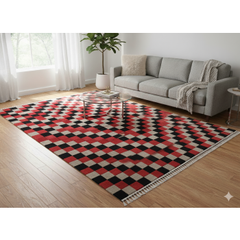 Modern Red Nepali Hand-Knotted Wool Carpet - 5.58 x 7.87 ft