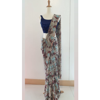 Floral Grey Printed Sari