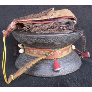 Antique Tantrik Tibetan Clay Tsa Tsa Chod Damaru, Drum, Nepal