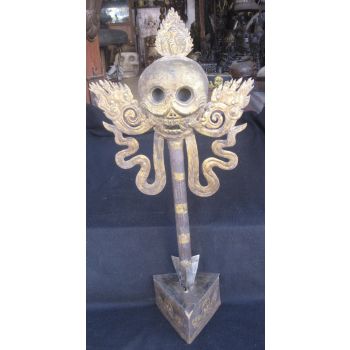 Antique Tibetean Iron Tantrik Phurba Skull Khatvanga With Stand