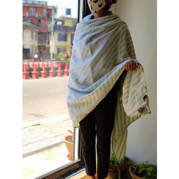 Handmade Green Line Design Malmal Khasto (Throw)