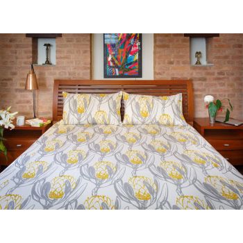 grey yellow floral printed bedsheet
