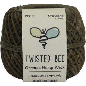 100% Organic Hemp Wick with Natural Beeswax Coating, Twisted Bee (200ft x Standard Size) - Wholesale Box of 90