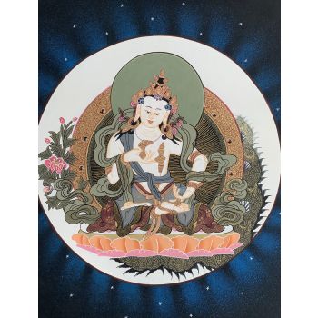 Hand-Painted Vajrasattva Tibetan Thangka Art on Canvas, 13 x 15 Inches