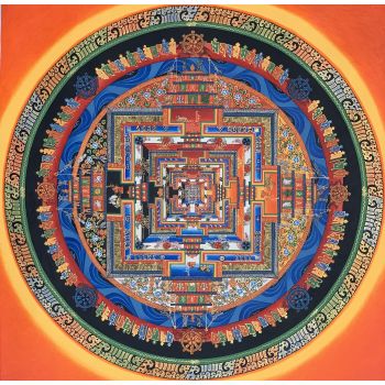 Hand-Painted Kalachakra Mandala Tibetan Thangka Art on Canvas, 22 x 22 Inches