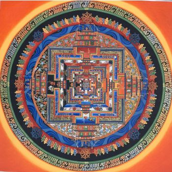 Hand-Painted Kalachakra Mandala Tibetan Thangka Art on Canvas 17 x 17 Inches