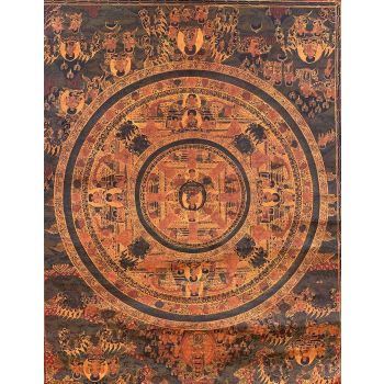 Hand-Painted Buddha Life Mandala Tibetan Thangka Art on Canvas, 21 x 27 Inches