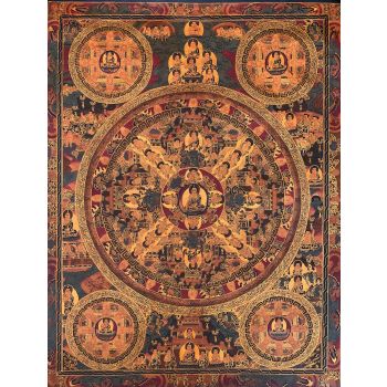 Hand-Painted Buddha Mandala Tibetan Thangka Art on Canvas, 21 x 27 Inches