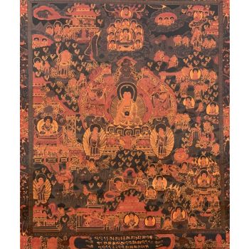 Hand-Painted Buddha Mandala Tibetan Thangka Art on Canvas, 17 x 21 Inches