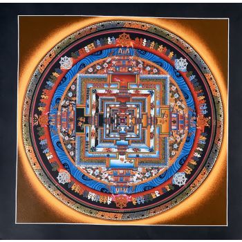 Hand-Painted Kalachakra Mandala Tibetan Thangka Art on Canvas  14 x 14 Inches