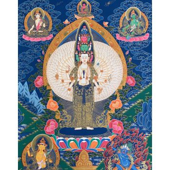 Hand-Painted 8 Armed Lokeshwor Tibetan Thangka, Art on Canvas 22 x 30 Inches