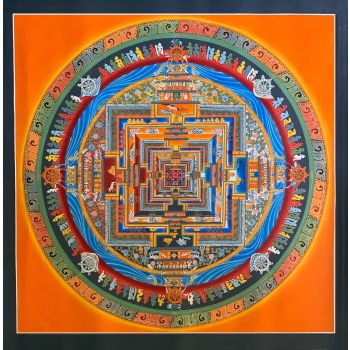 Hand-Painted Kalachakra Mandala Tibetan Thangka Art on Canvas 22 x 22 Inches
