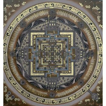 Hand-Painted Kalachakra Mandala Tibetan Thangka Art on Canvas, 17 x 17 Inches