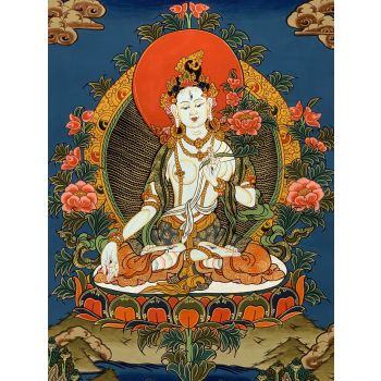 Hand-Painted White Tara Tibetan Thangka Painting Art on Canvas 12 x 16 Inches