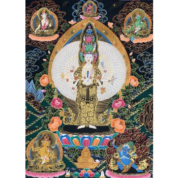 Hand-Painted Lokeshwor Bodhisattva Tibetan Thangka Art on Canvas, 22 x 30 Inches