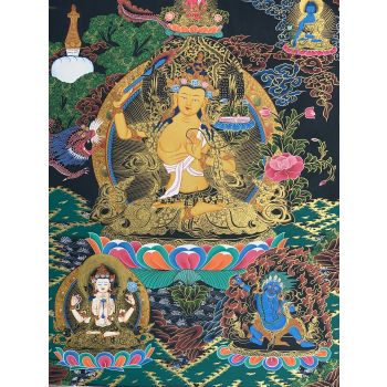 Hand-Painted Manjushree God of Wisdom Tibetan Thangka Art on Canvas 22 x 29 Inches
