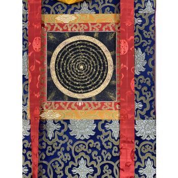 Hand-Painted Mantra Mandala Tibetan Thangka Art in Silk Brocade