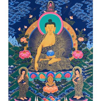 Hand-Painted Shakyamuni Buddha Tibetan Thangka Art on Canvas 22 x 30 Inches