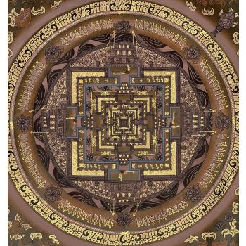 Hand-Painted Kalachakra Mandala Tibetan Thangka Art on Canvas, 12 x 12 Inches