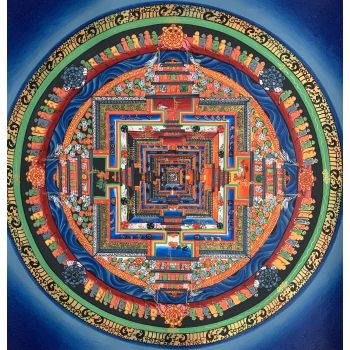 Hand-Painted Kalachakra Mandala Tibetan Thangka, Art on Canvas, 13 x 13 Inches