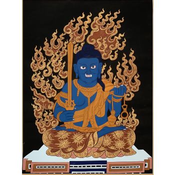 Hand-Painted Fudo-Myo-o Acala Mantra King Wisdom King Thangka Art on Canvas, 17 x 24 Inches